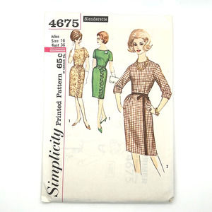 Simplicity Vintage 1950's Pattern‎ #4675 One Piece Slenderette Dress Size 16